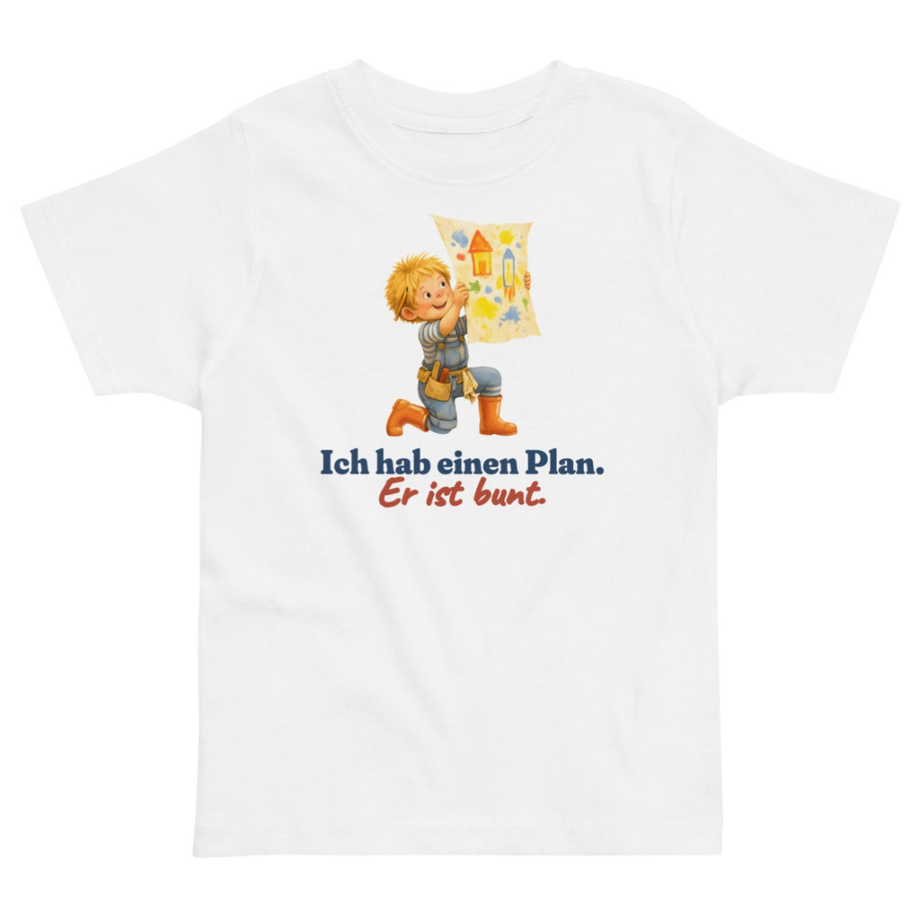 Ich hab einen Plan. Er ist bunt. — Kleinkind-Shirt – Produktfoto
