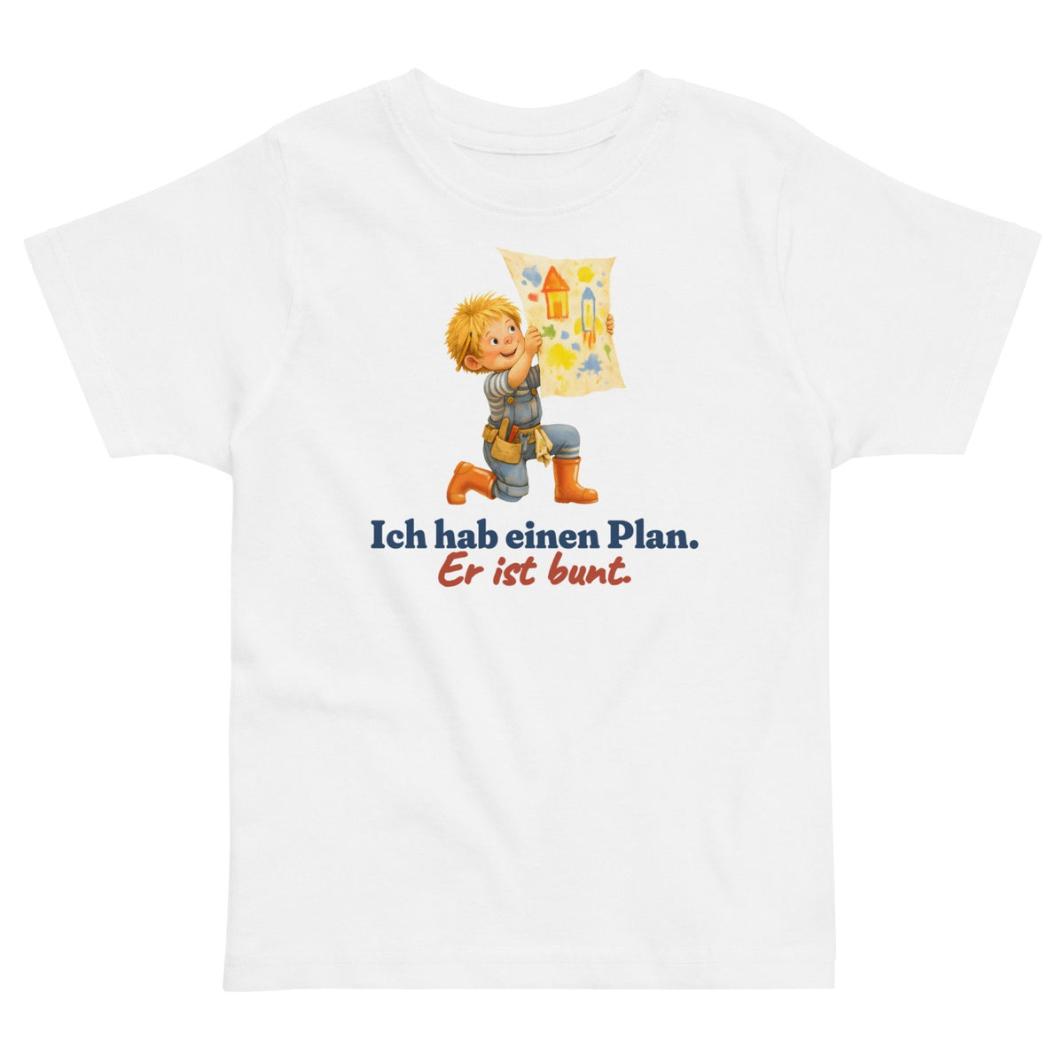 Ich hab einen Plan. Er ist bunt. — Kleinkind-Shirt – Produktfoto