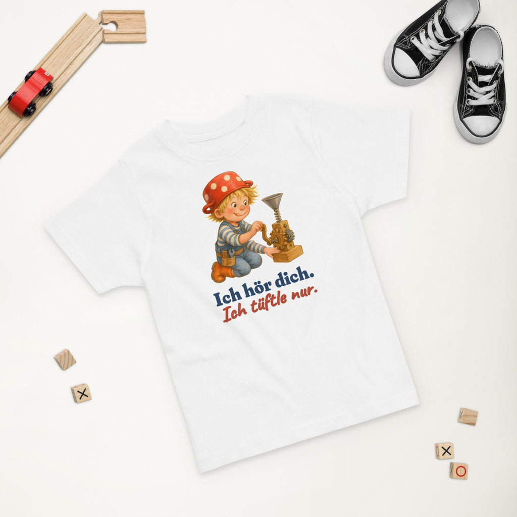 Ich hör dich. Ich tüftle nur. — Kleinkind-Shirt – Produktfoto