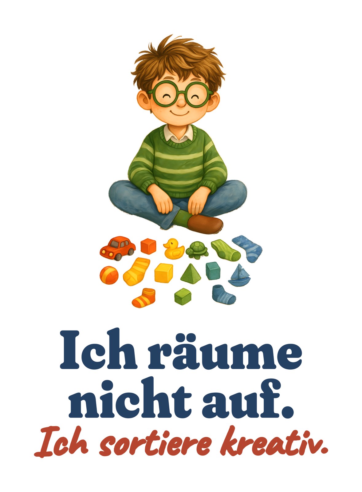 Ich räume nicht auf. Ich sortiere kreativ. — Kleinkind-Shirt – Motiv