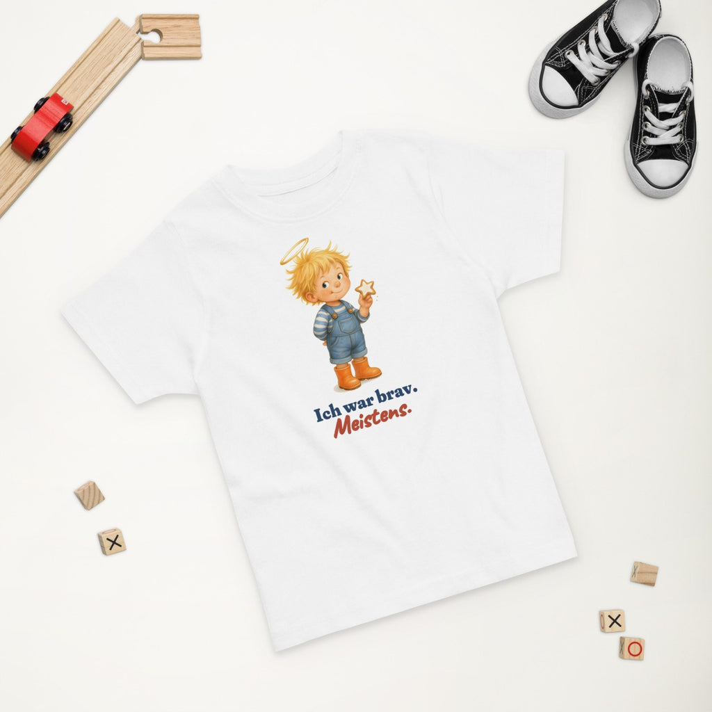 Ich war brav. Meistens. — Kleinkind-Shirt – Produktfoto