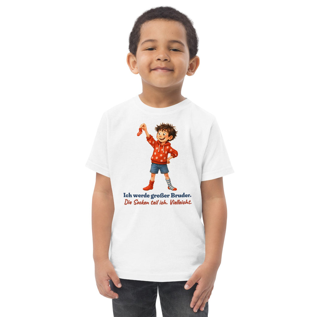 Ich werde großer Bruder. Die Socken teil ich. Vielleicht. — Kleinkind-Shirt – Produktfoto