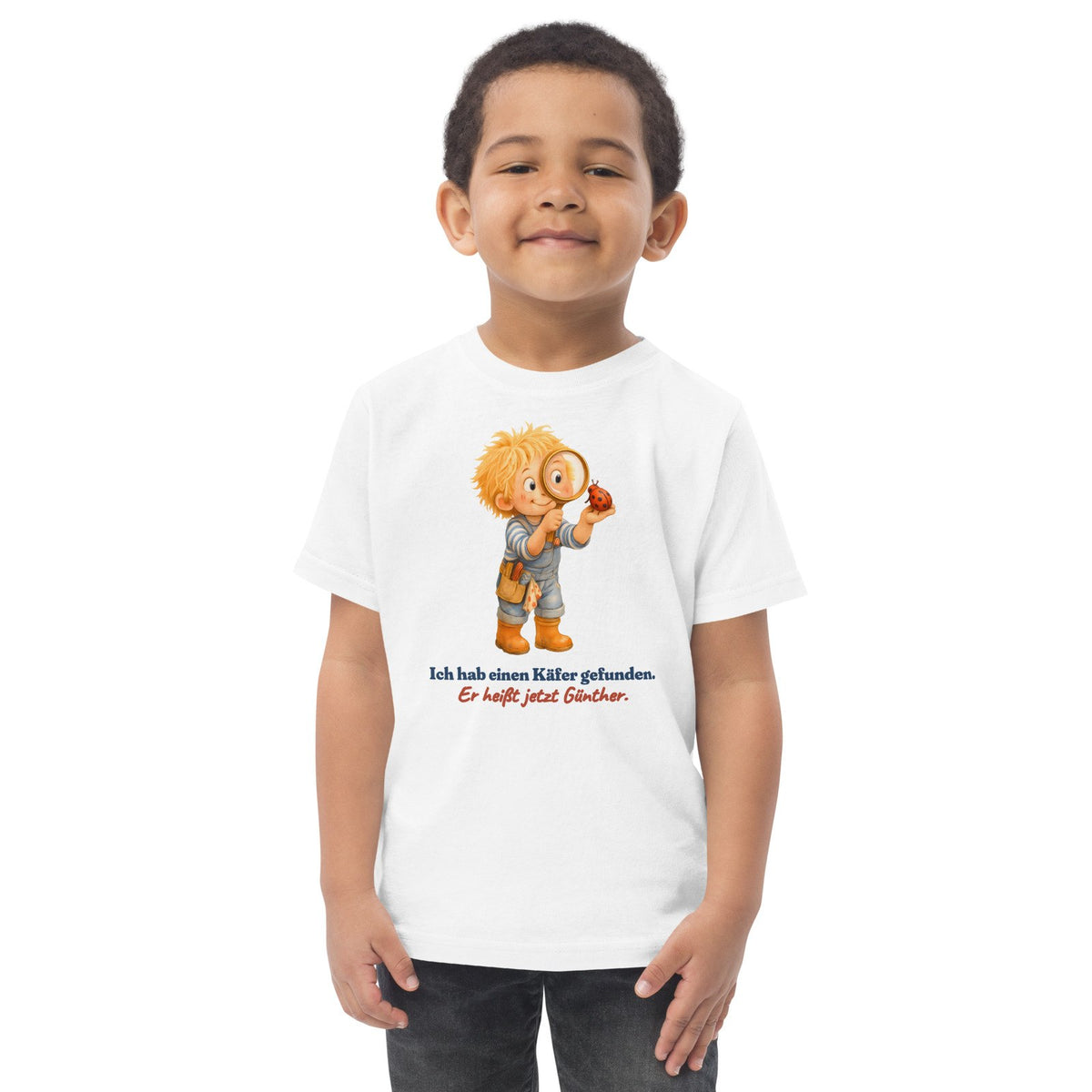 Ich hab einen Käfer gefunden. Er heißt jetzt Günther. — Kleinkind-Shirt – Produktfoto