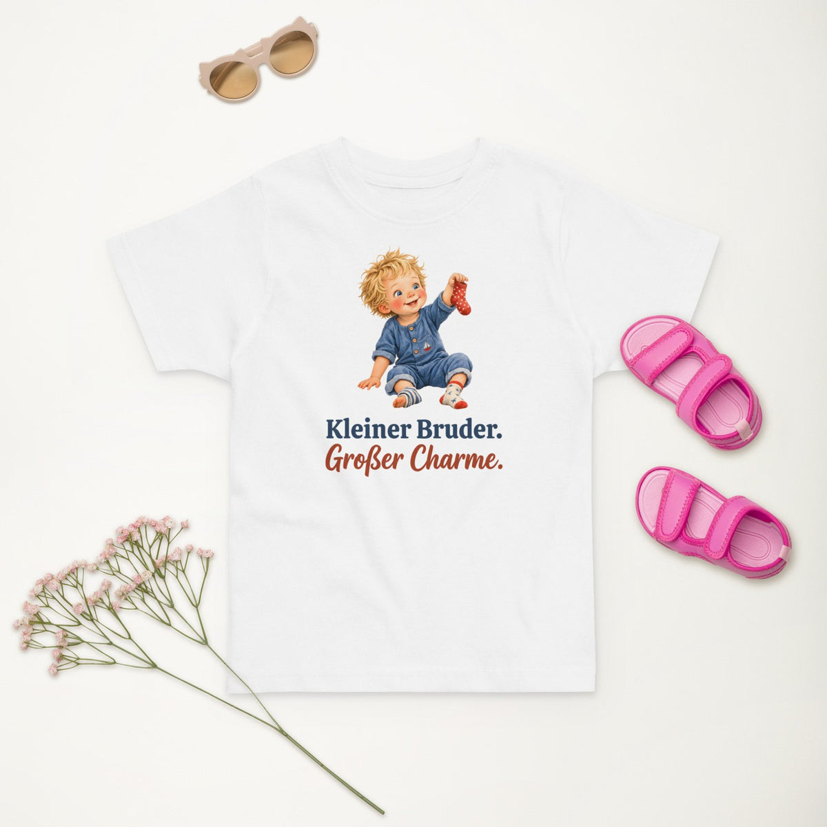 Kleiner Bruder. Großer Charme. — Kleinkind-Shirt – Produktfoto