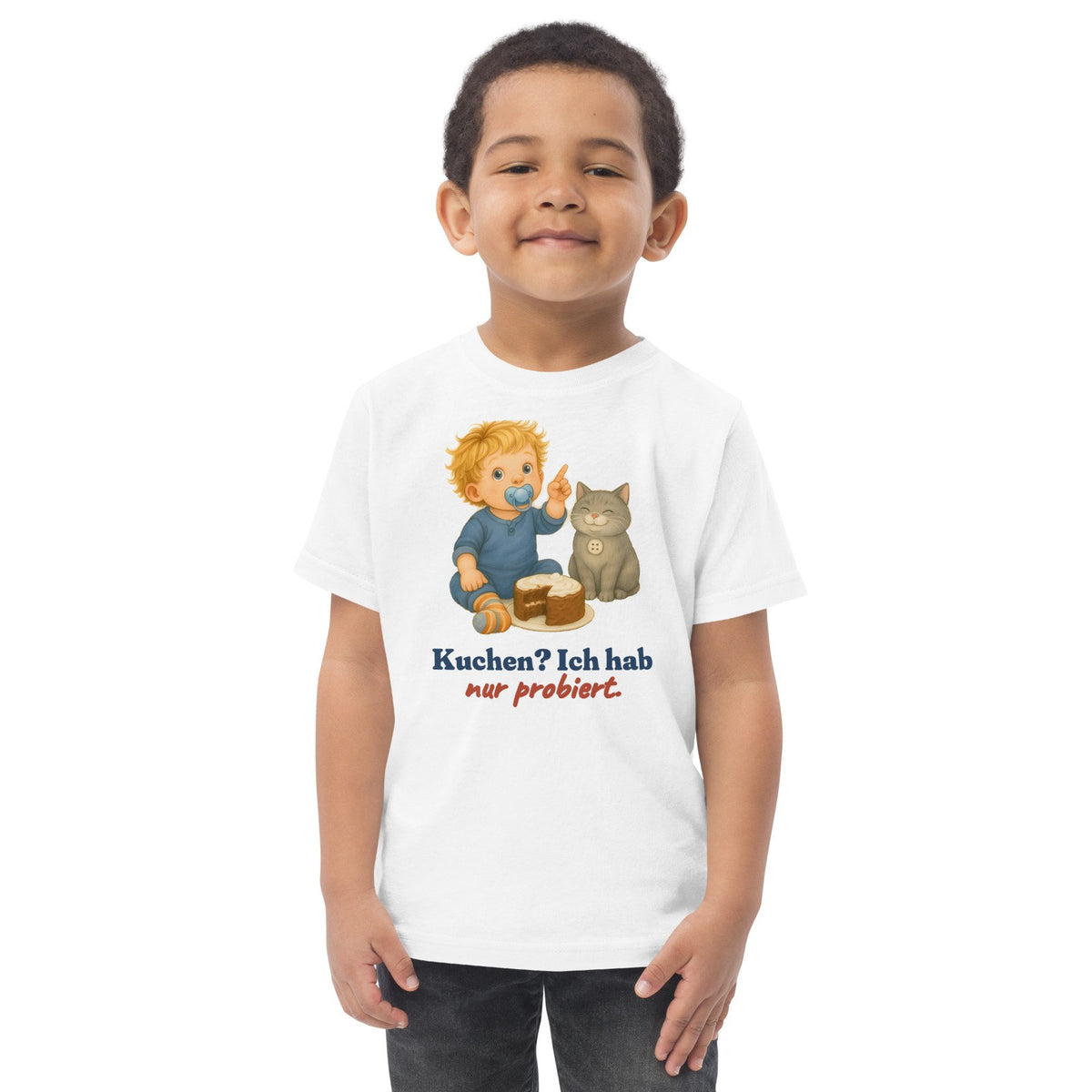 Kuchen? Ich hab nur probiert. — Kleinkind-Shirt – Produktfoto