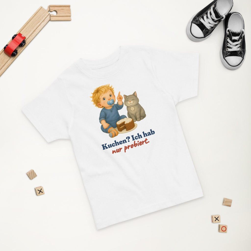 Kuchen? Ich hab nur probiert. — Kleinkind-Shirt – Produktfoto