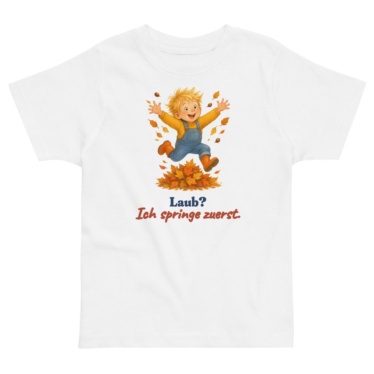 Laub? Ich springe zuerst. — Kleinkind-Shirt – Produktfoto