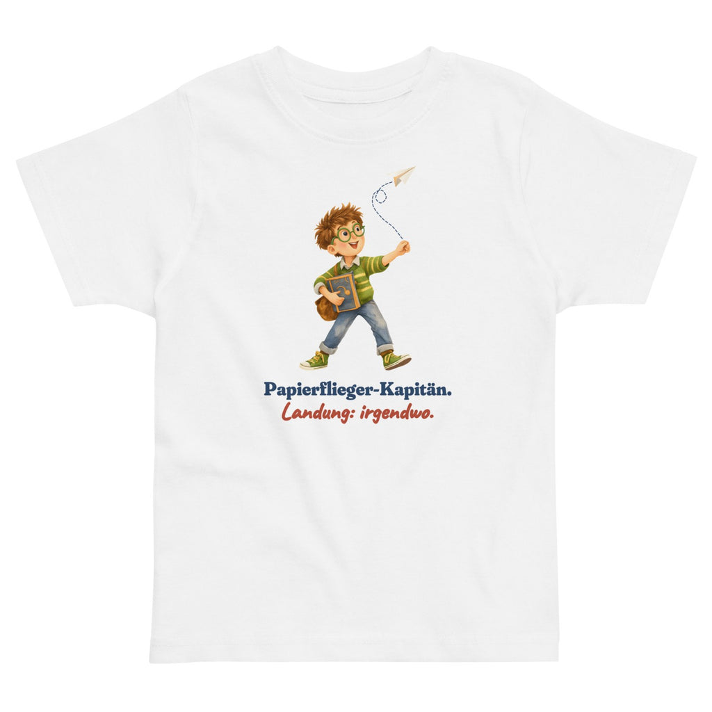 Papierflieger-Kapitän. Landung: irgendwo. — Kleinkind-Shirt – Produktfoto