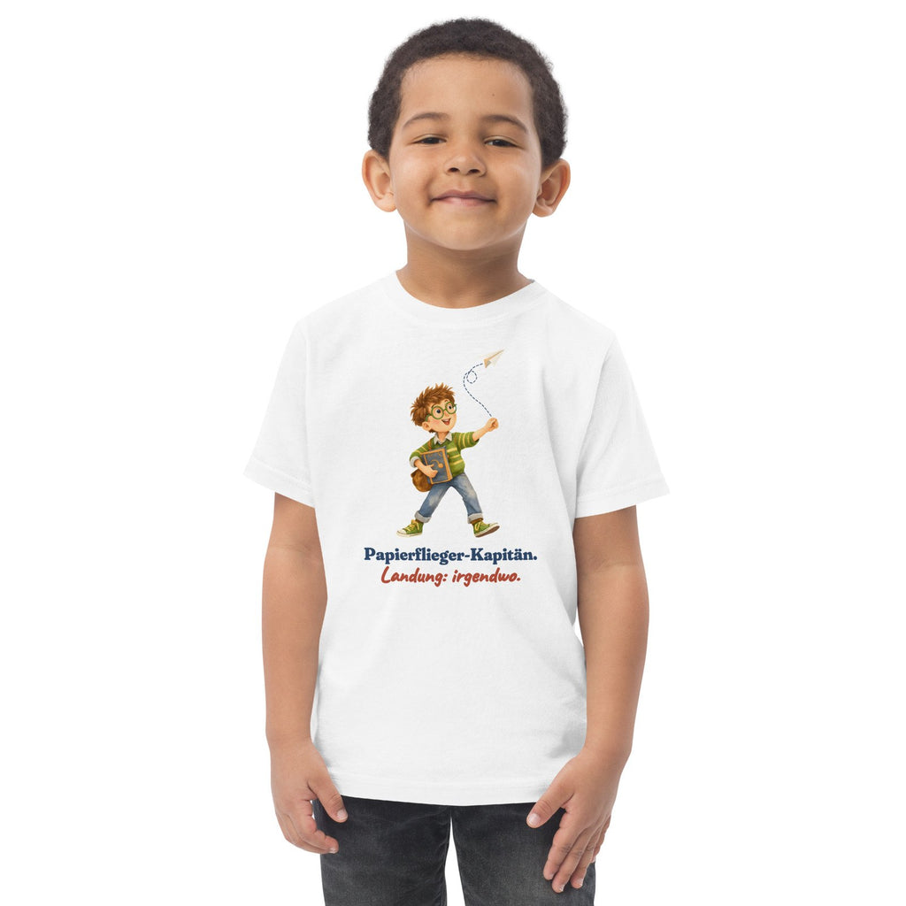 Papierflieger-Kapitän. Landung: irgendwo. — Kleinkind-Shirt – Produktfoto