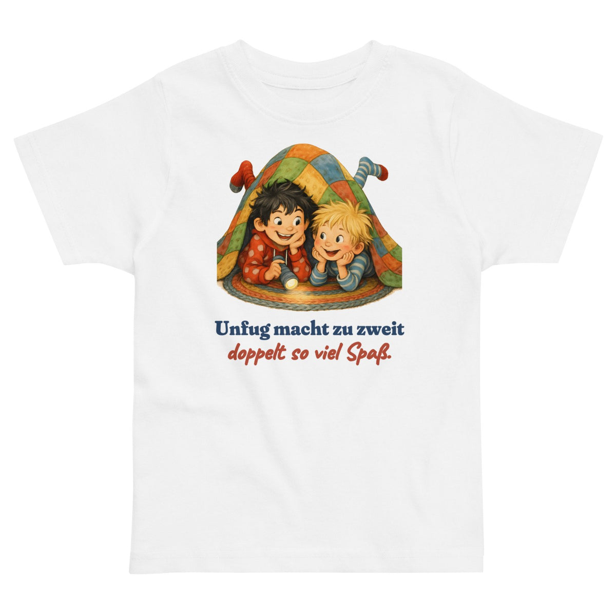 Unfug macht zu zweit doppelt so viel Spaß. — Kleinkind-Shirt – Produktfoto