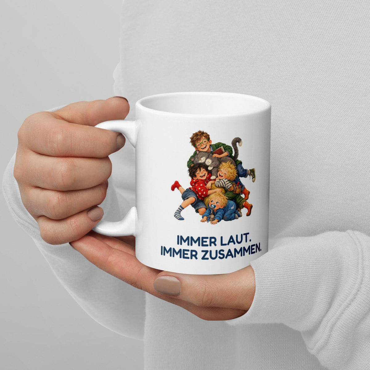Immer laut. Immer zusammen. – weiße Keramiktasse
