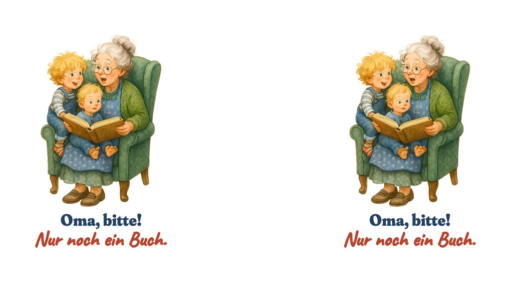 Oma, bitte! Nur noch ein Buch. — Tasse – Motiv
